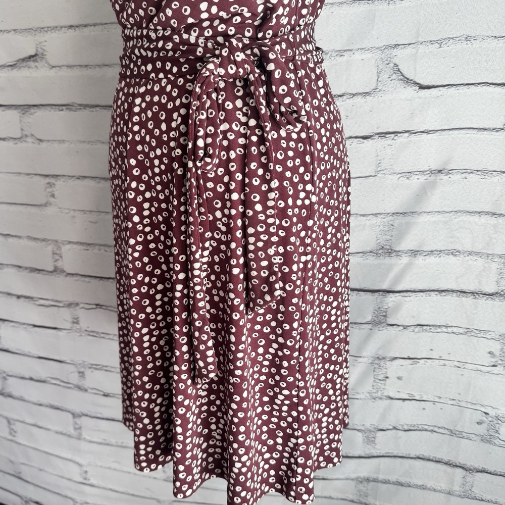 LOFT Petite Medium MP Burgundy Abstract Dot Cowl Neck Tie Waist Dress - Picture 4 of 15